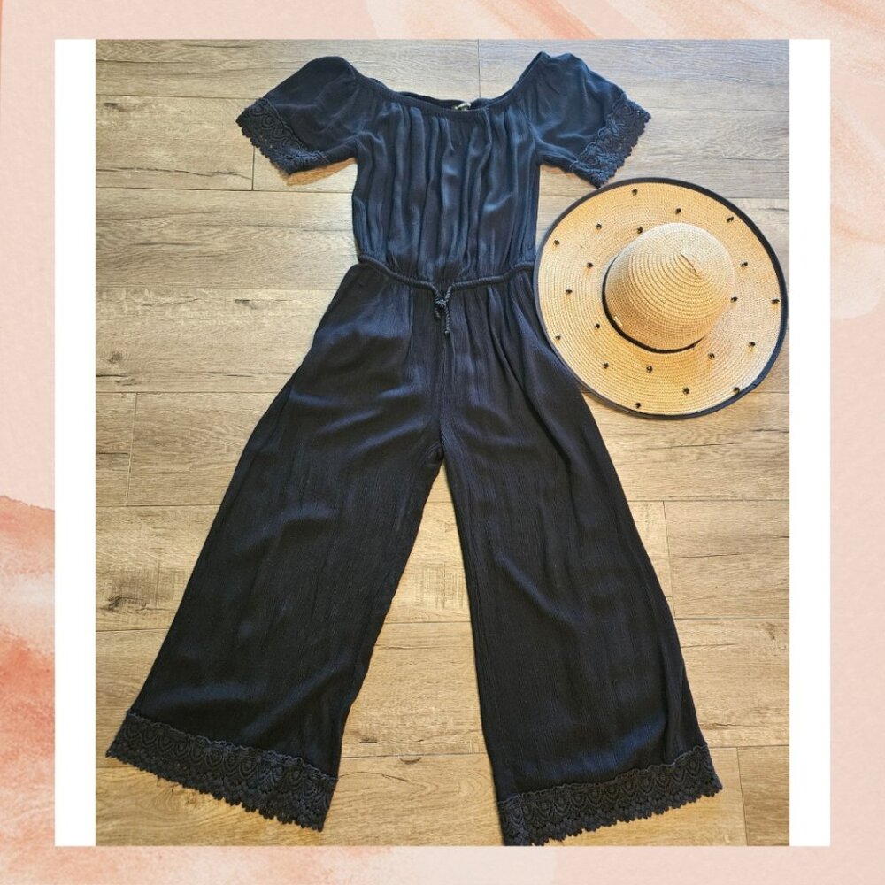 Spiaggia Dolce Black Wide Neck Cropped Jumpsuit